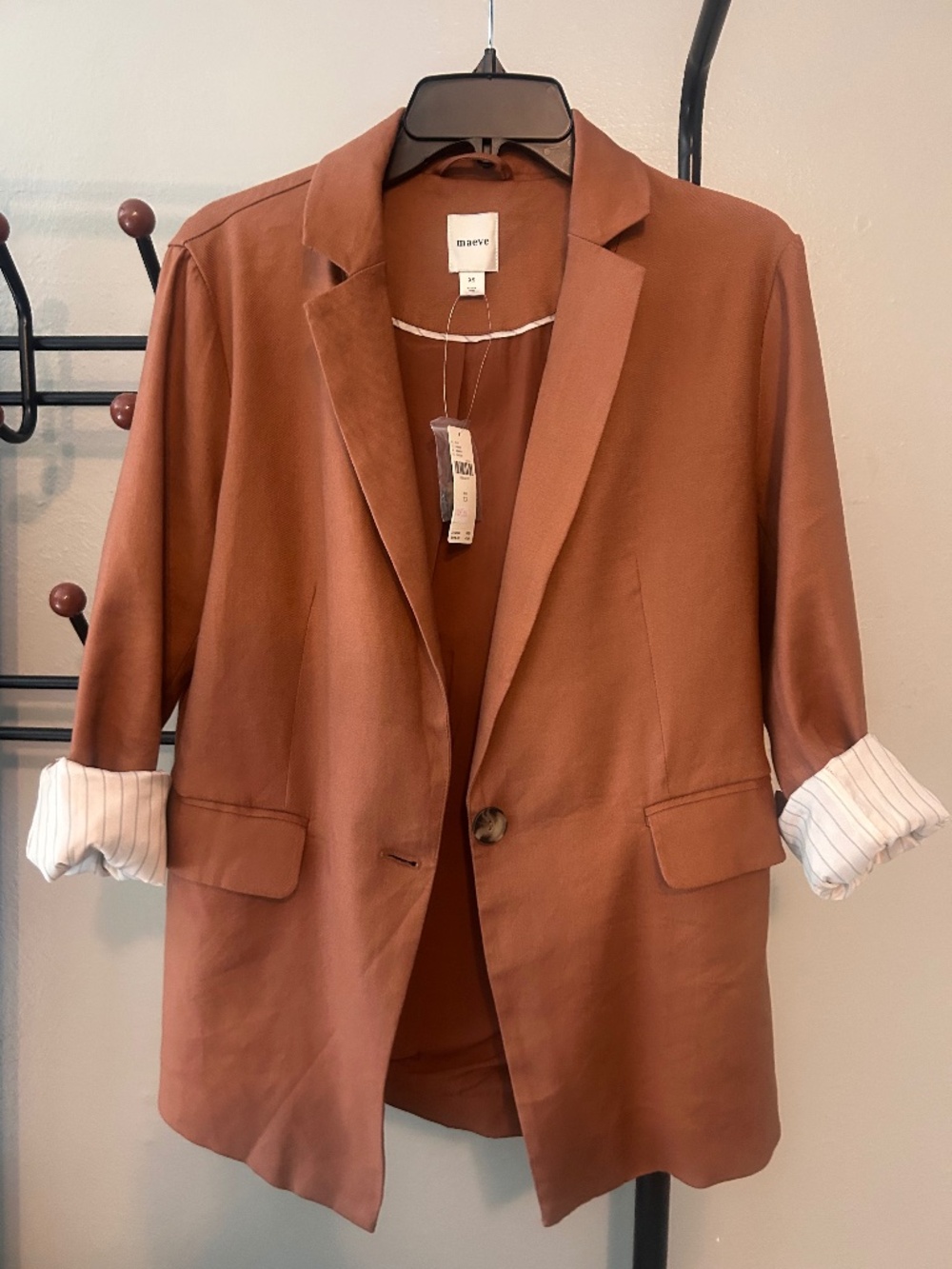 Anthropologie Maeve Cocoa Oversized Tailored Blazer NWT XS